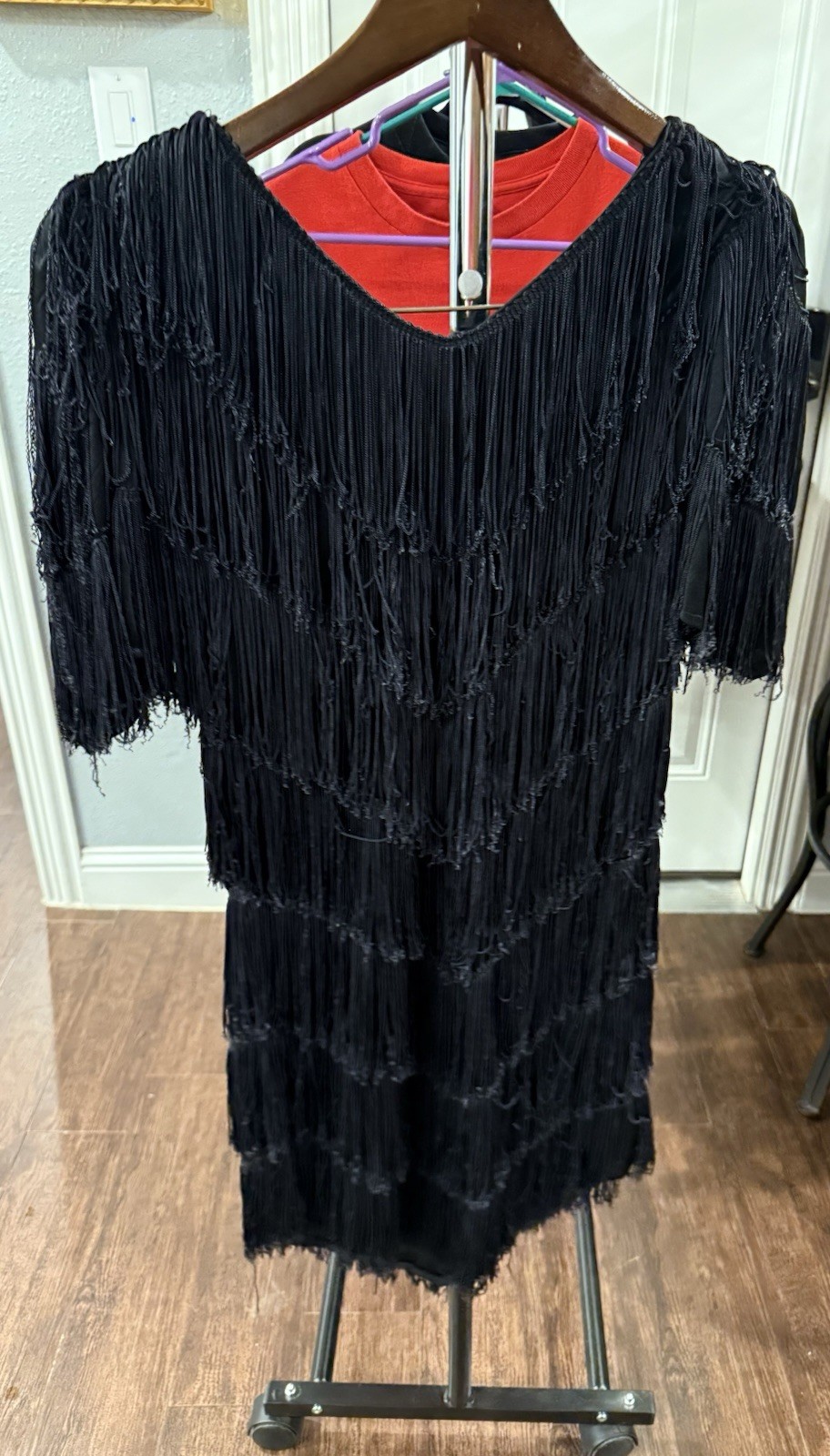 Vintage 1980s Mister Jay Fashions Black Fringe Flapper Cocktail Dress Size 8