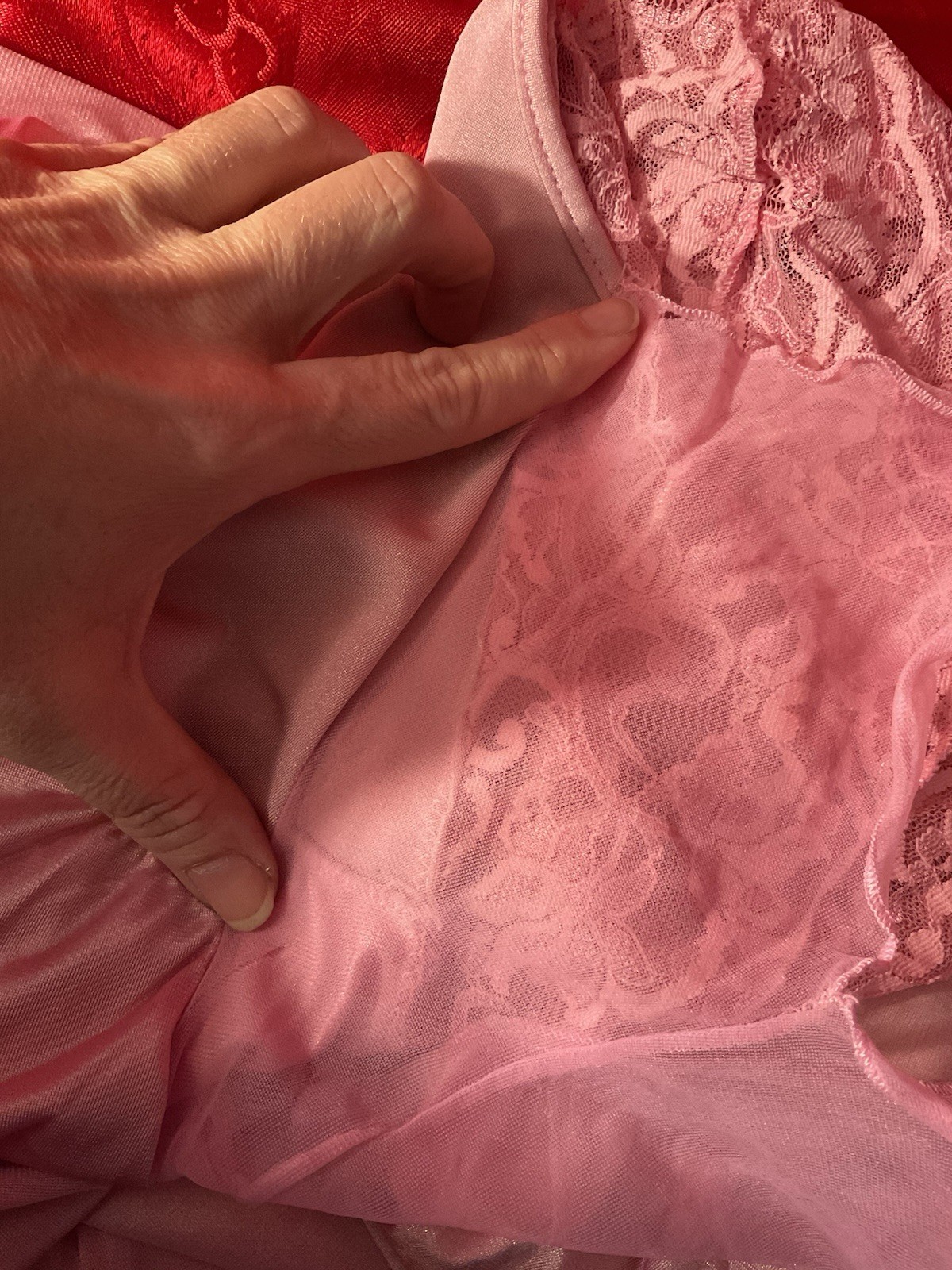 Vintage Lady Cameo Pink Long Gown Lace Detail Silky Sexy Feminine Size M