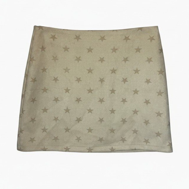Le Lis Collection Womens M Beige Star Print Faux Suede Mini Skirt Stretch Y2K