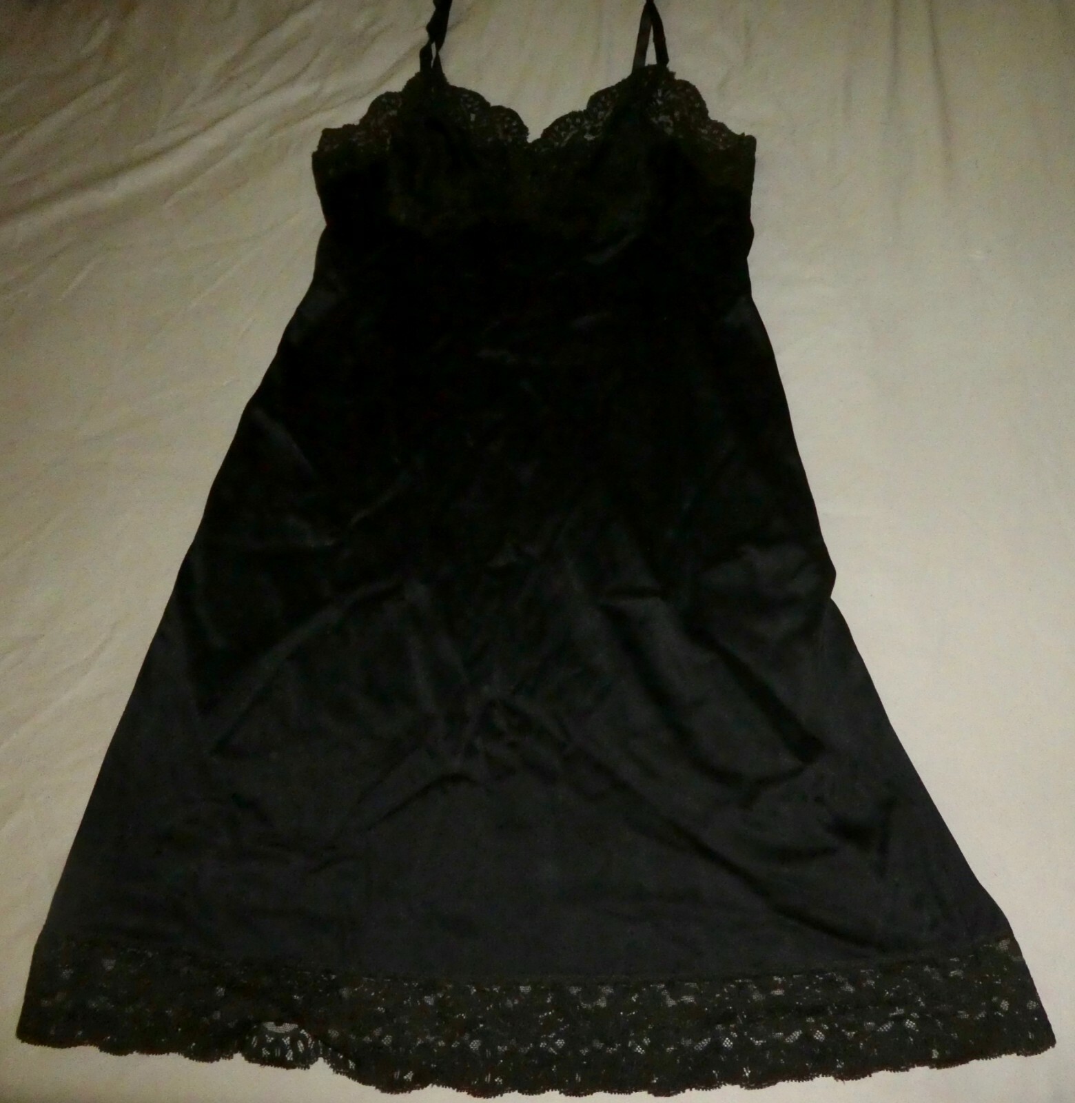 Vtg Vasserette 34 S Black Lace Full Dress Slip NightGown Pin Up Sexy Lingerie DR