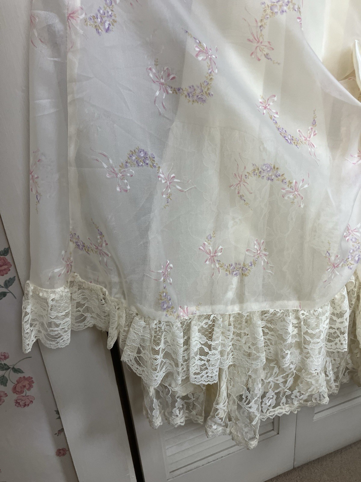 VTG Gunne Sax Wedding Dress Prairie Bows Ivory Lace Victorian Hoop Skirt Sz 5 Xs