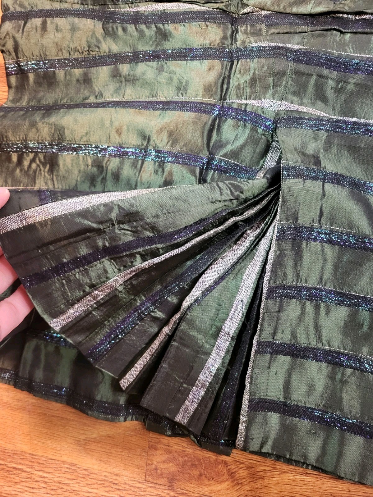 50s 60s Green Wiggle Cocktail Party Dress Med Taffeta Satin Midi VTG Lace Flaw