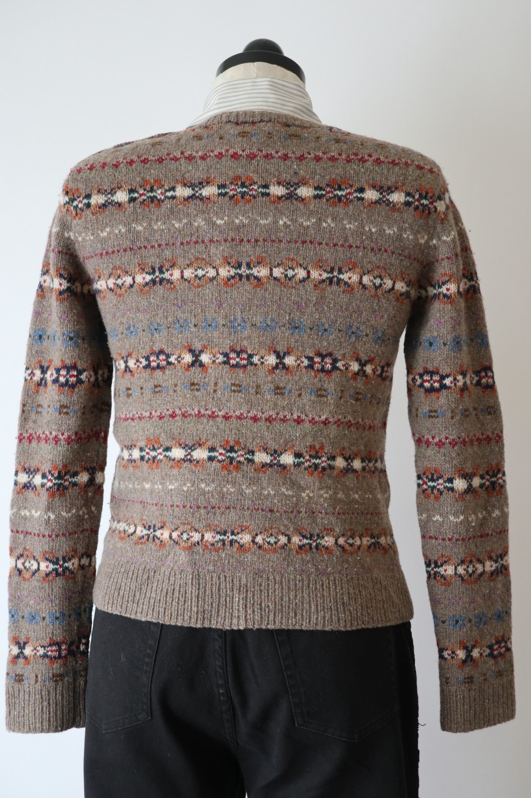 Ralph Lauren Beige Wool Cashmere Fair Isle Crewneck Handknit Sweater Women XS S