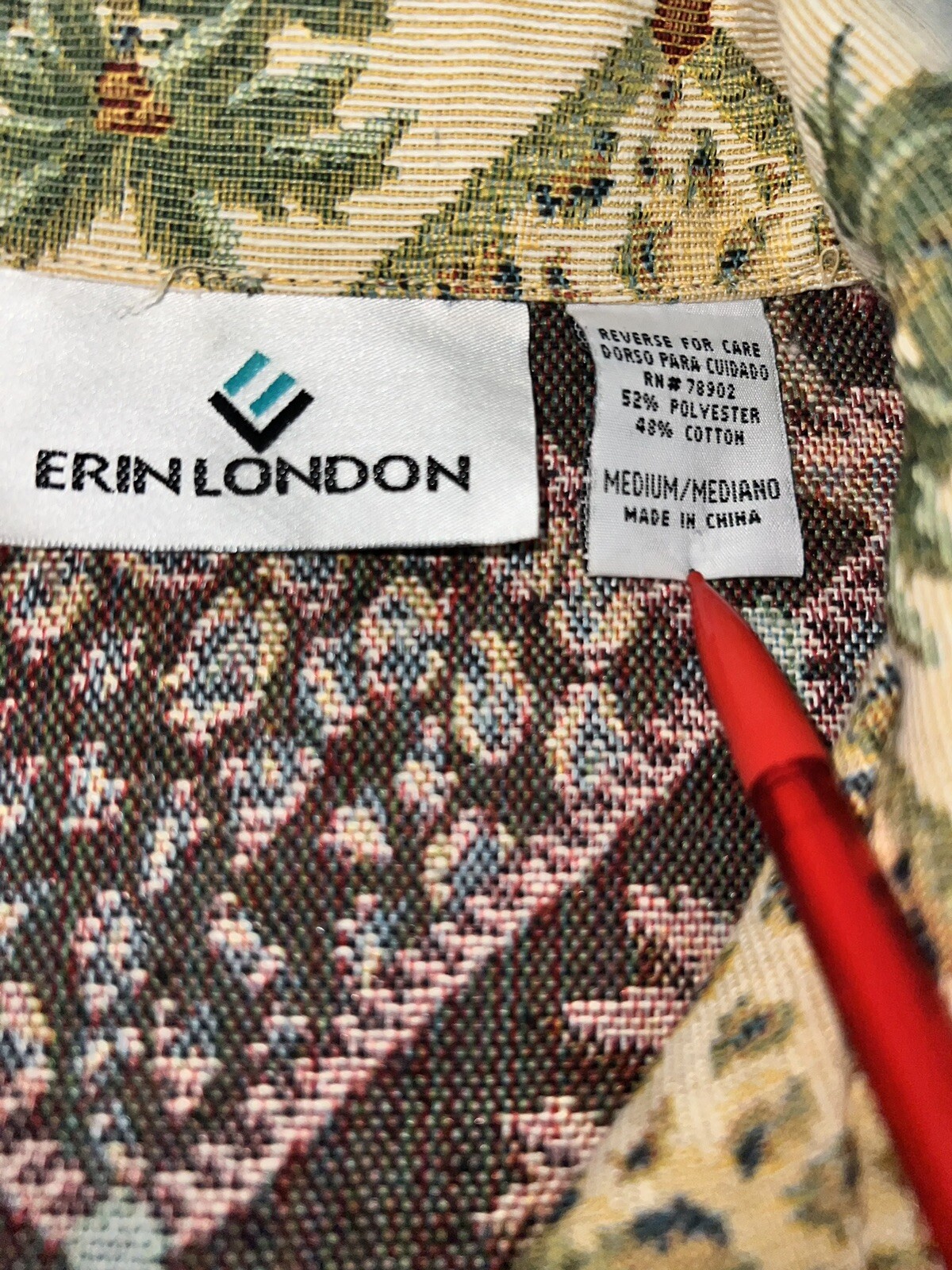 Erin London Women’s Medium Blazer Jacket Tapestry Textured Leopard Palm Tree EUC
