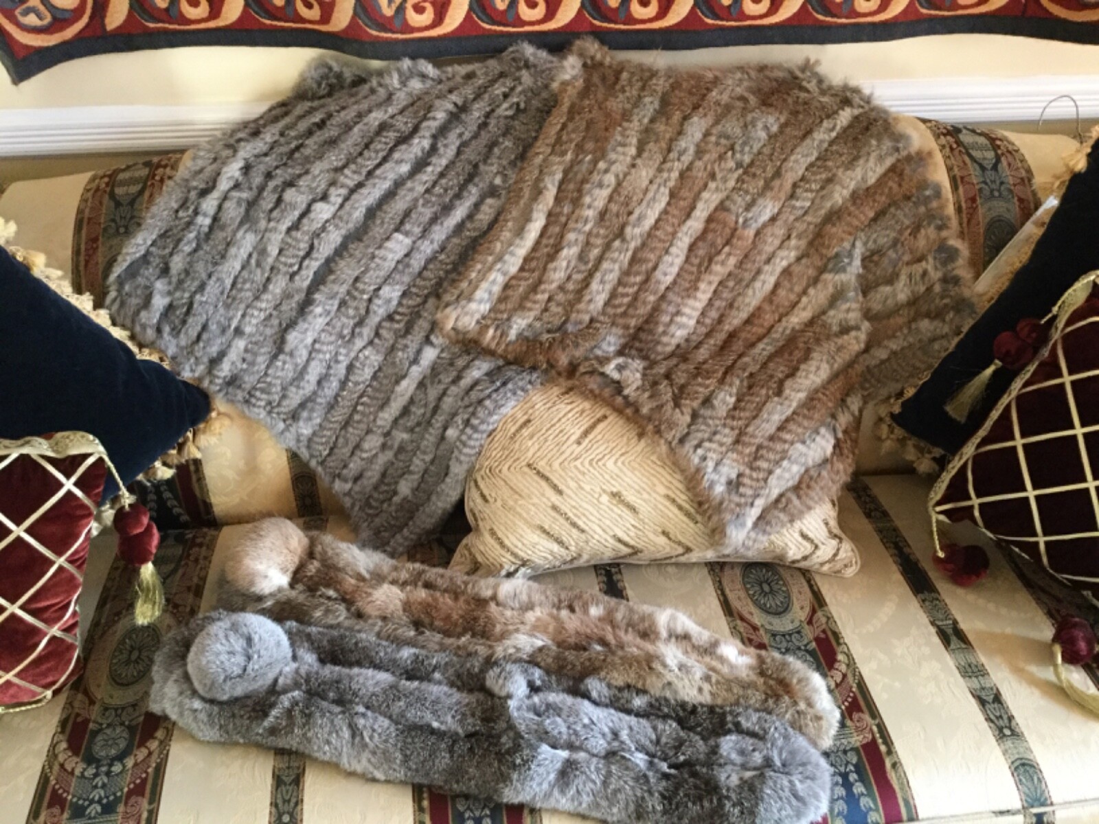 Rabbit FUR PONCHO Shawl Pullover HIPPIE BOHO COWGIRL, Tan or Grey