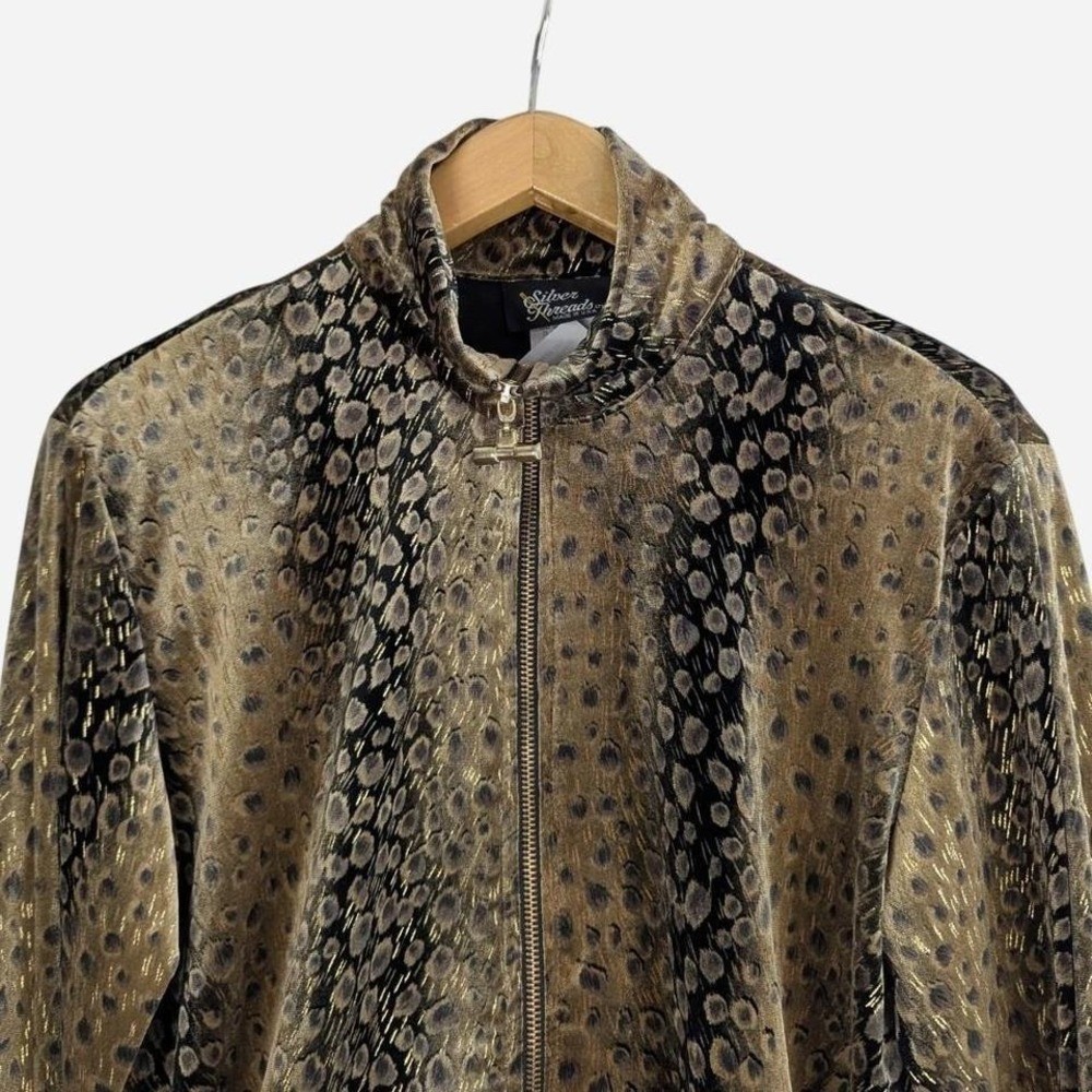 Vintage Silver Threads Ltd Animal Print Velvet Zip Jacket Petite Small