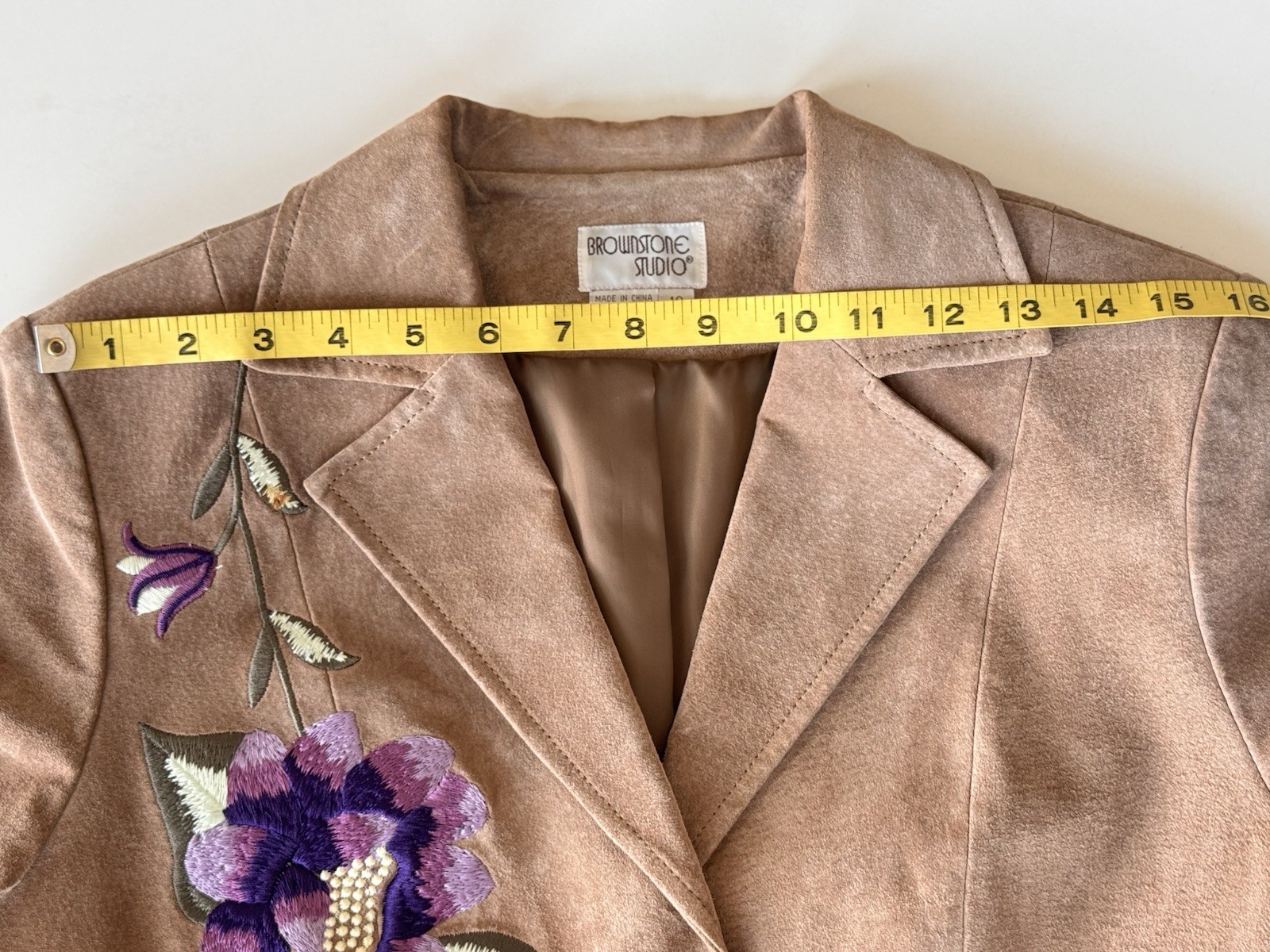90s Brownstone Studio Leather Suede Floral Embroidered Boho Jacket & Skirt 10