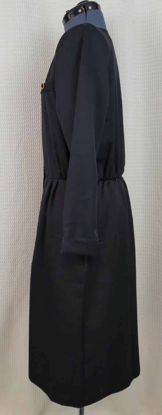 Vintage Sabino Black Dress w Full Button Down in Brown Accent Buttons Size 16