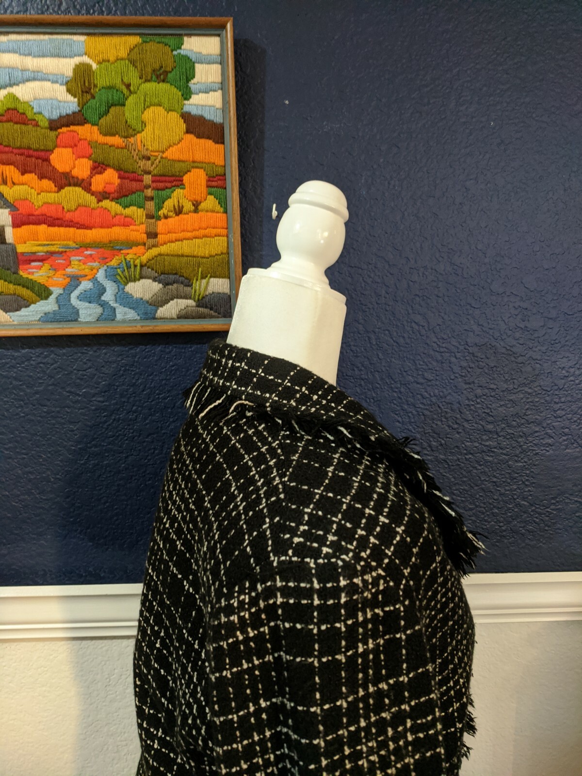 VTG Jonathan Logan Women’s Jacket Zip Lined Black White Knit Plaid Sz 8 Medium M
