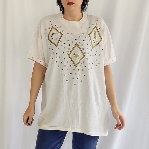 90s White and Gold Celestial Tee