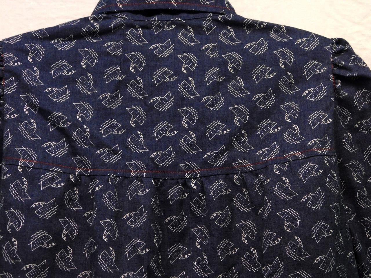 Vintage 70s XL Blue White Boat Print Tunic A Line Mini Shirt Dress Short Sleeve