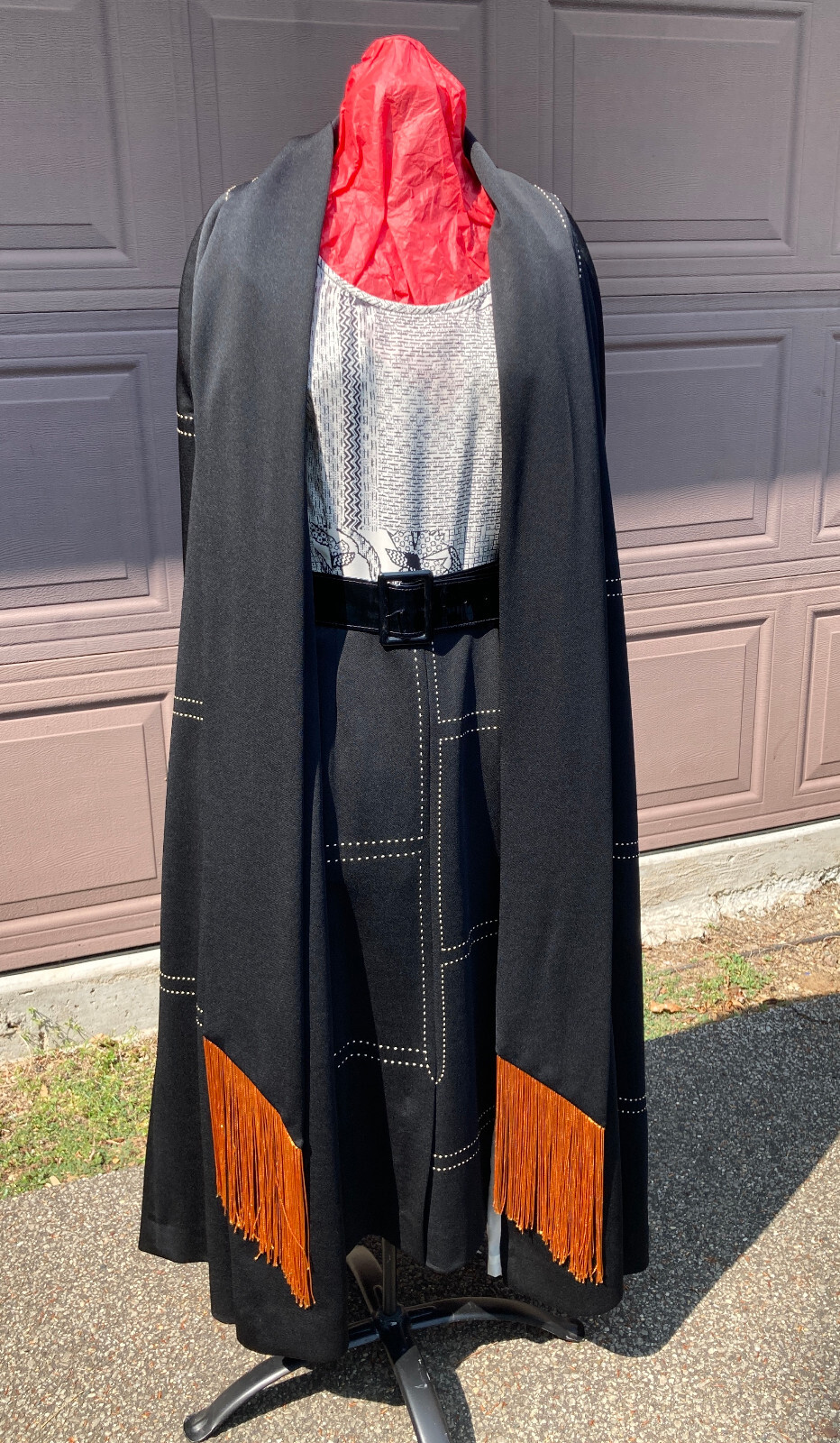 Alfred Werber Cape cloak coat dress black vintage abstract geometric sz 12 Poly
