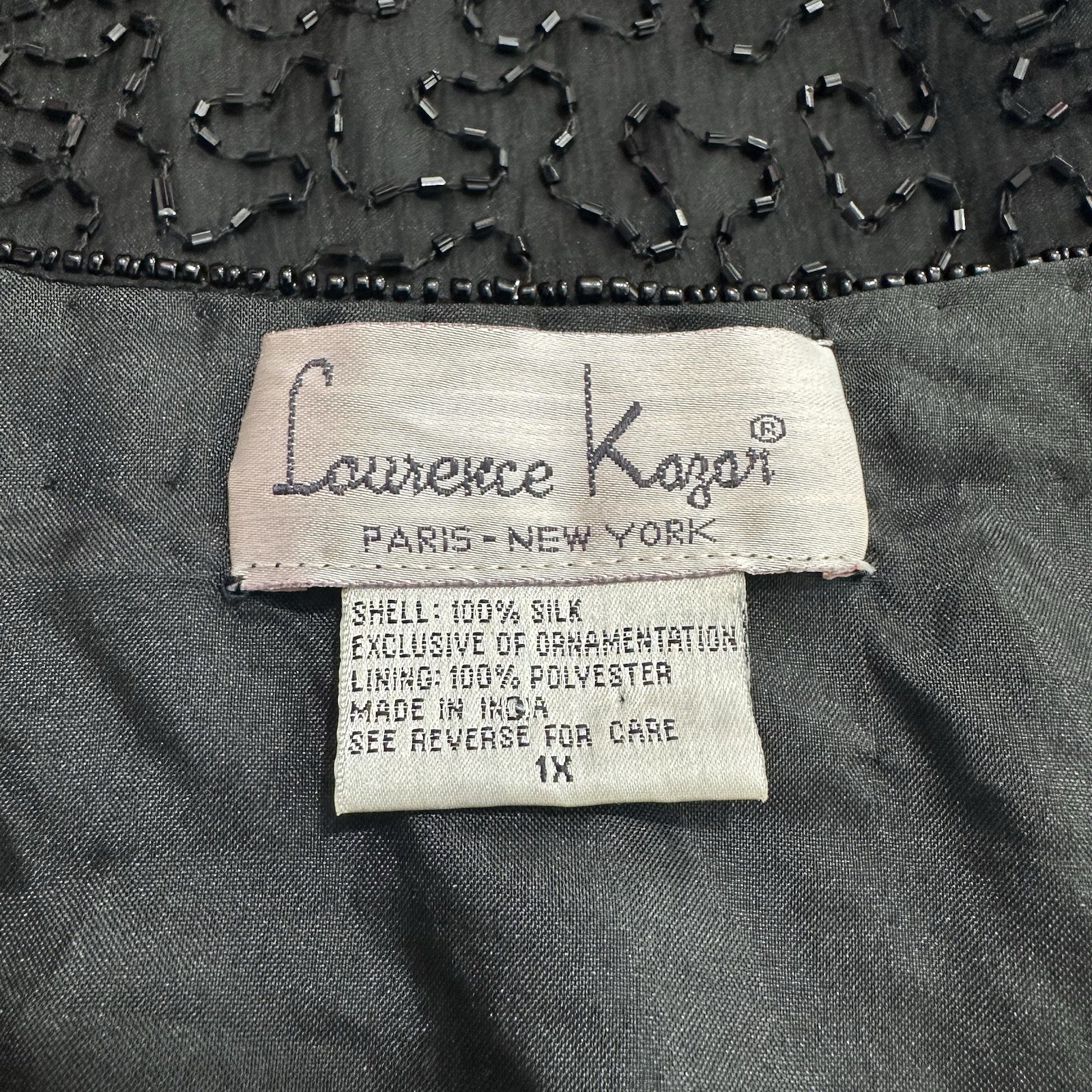 Laurence Kazar Vintage Beaded Silk Jacket Black Multi Color Sequin Womens 1X