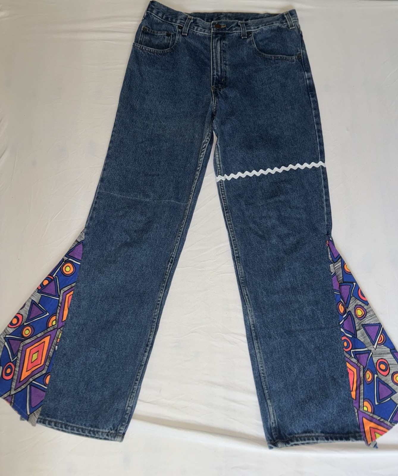 Customized Arizona Jeans Vintage Bell Bottoms 70s Geometric Print 33×30 Purple