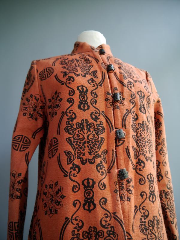 Vtg Hippie Festival Tribal Jacket Mandarin Carved Bone Buttons Cheppu Nepal S