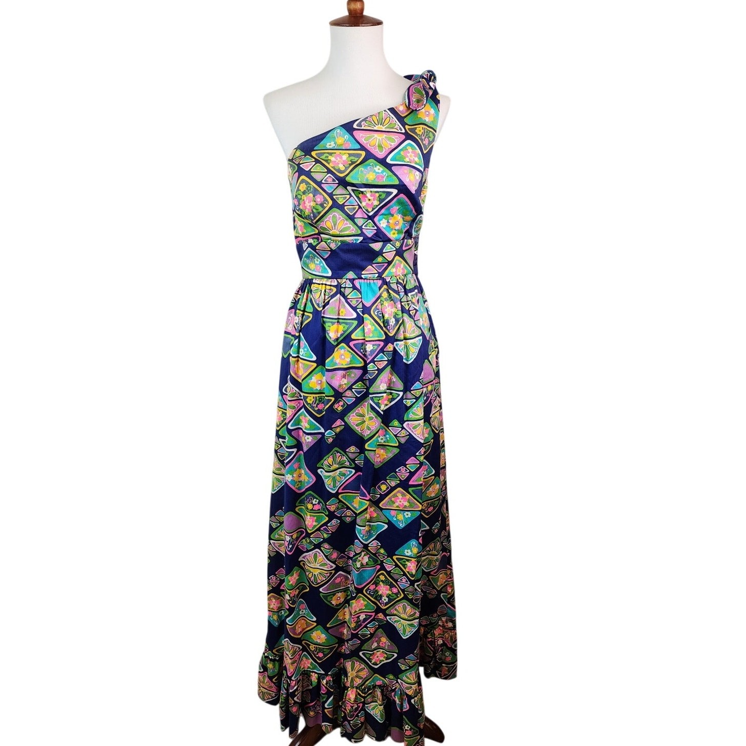 Vintage 60’s/70’s Tori Richard Honolulu One Shoulder Cotton Maxi Dress Size 10