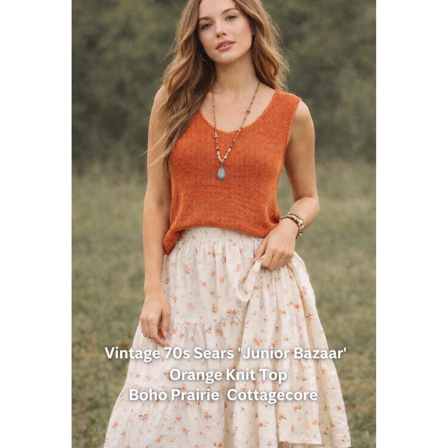 Vintage 70s Sears Junior Bazaar Orange Knit Top Made in Italy Linen Blend Large