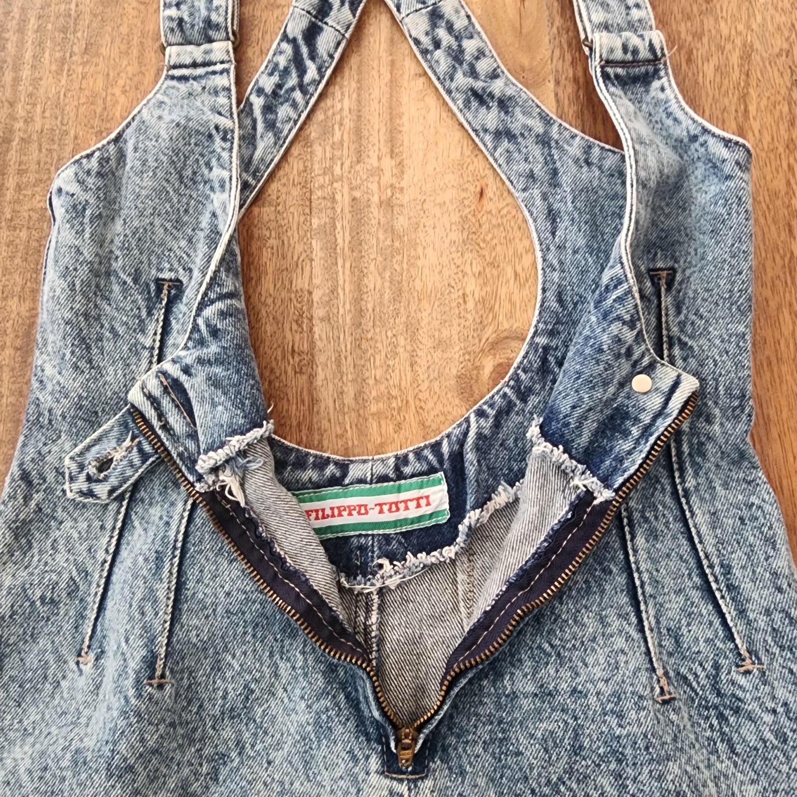 Vintage Filippo Totti Dress Womens 7/8 Blue Denim Overall Jumper Acid Wash 80s