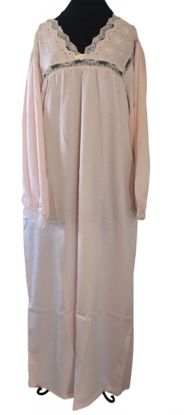 PRETTY IN PINK VTG 70s JULI OF SLUMBERTOGS SILKY POLYESTER Nightgown Lace&Emb M