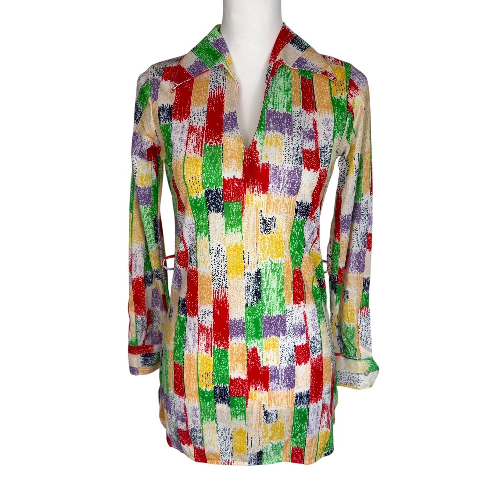 Queens Way to Fashion Vintage 70s Tunic Top Multicolor Geometric Print Small