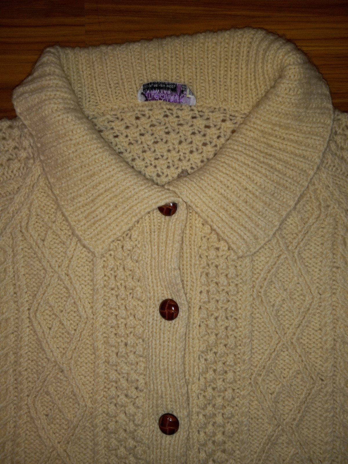 Vintage Pitlochry Scotland Wool Cable Knit Cardigan Shawl Collar EUC L/ XL