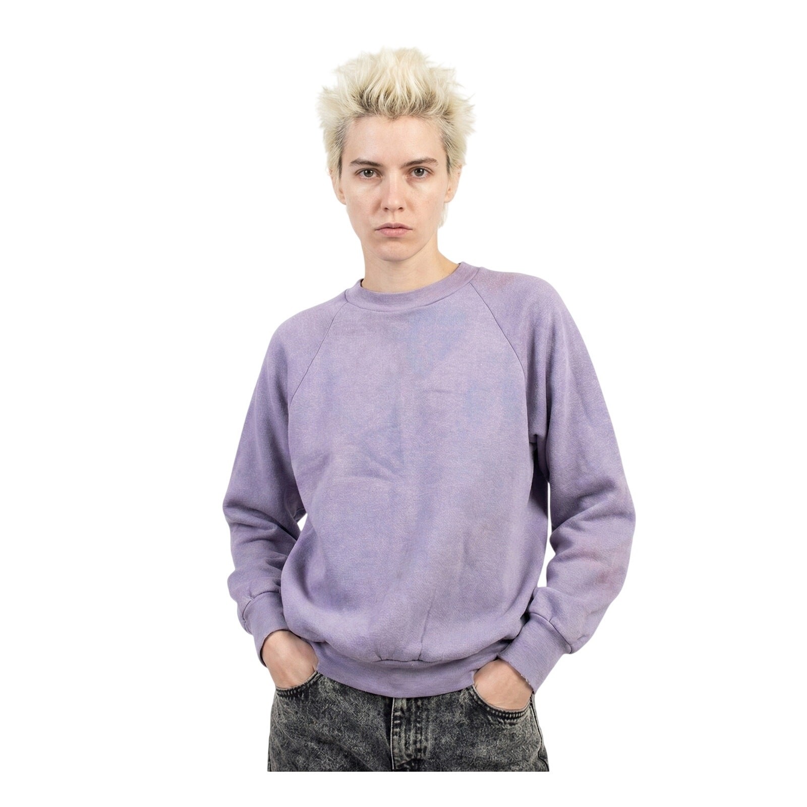 VTG Healthknit 80s Purple Raglan Crewneck Sweatshirt Girls L 14–16 Womens XS USA