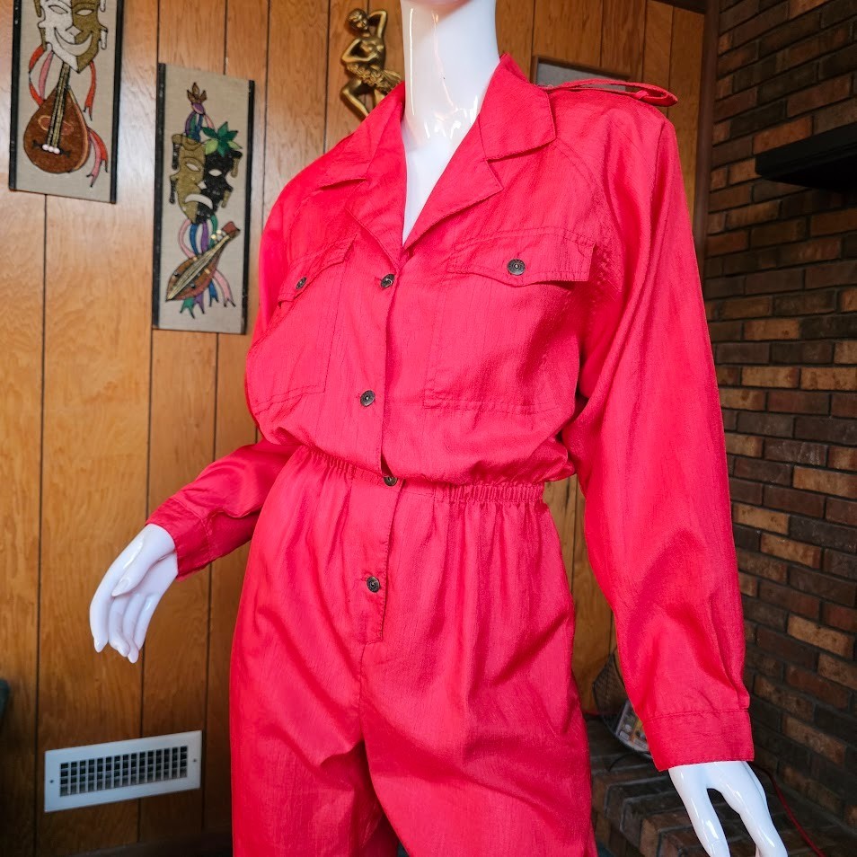 Vtg 80s Mall Rat Dreams Tomato Red Parachute Pants Flight Boiler Suit Jumpsuit L