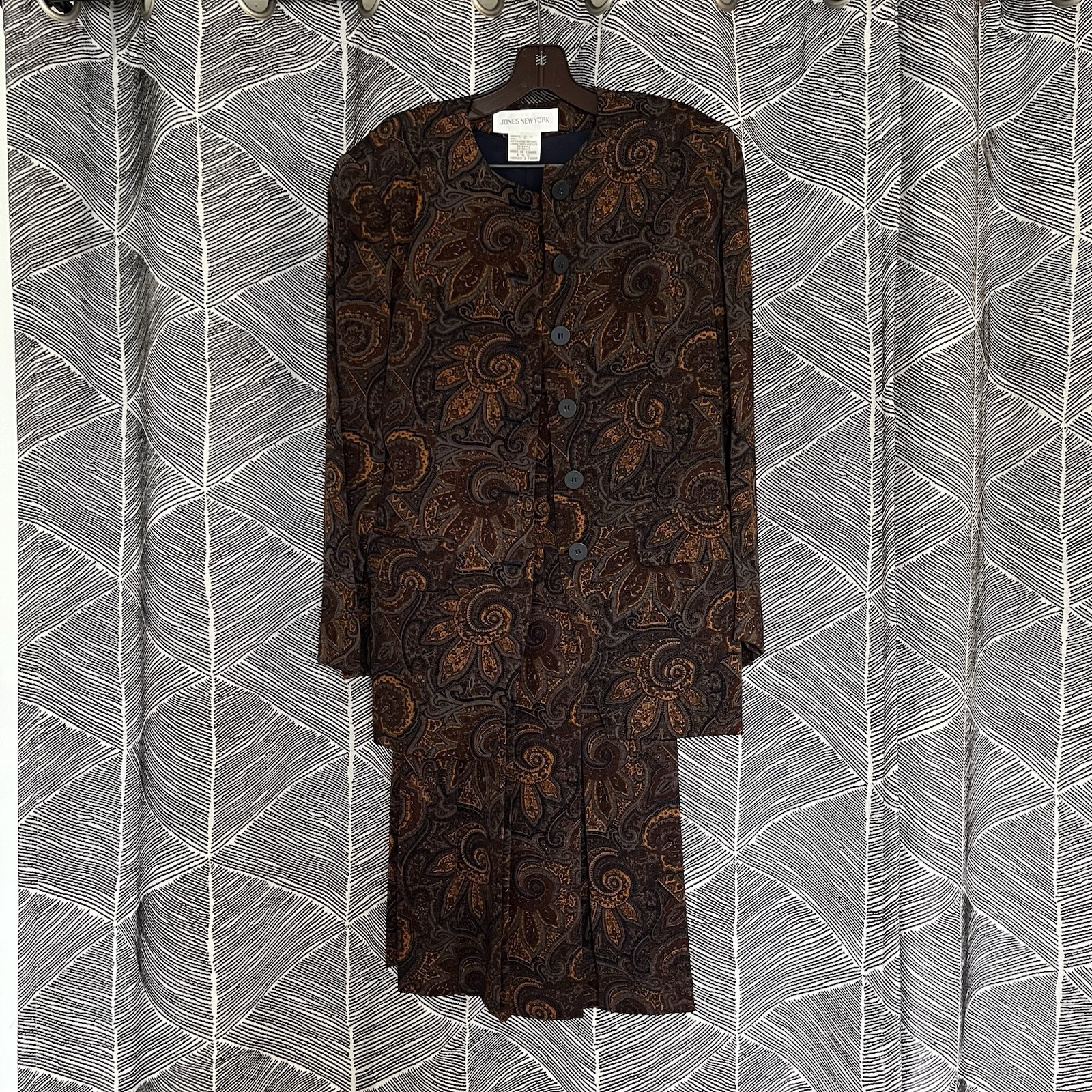 Vintage Brown Floral Paisley Jones New York Skirt Suit Set Jacket Size 6/8