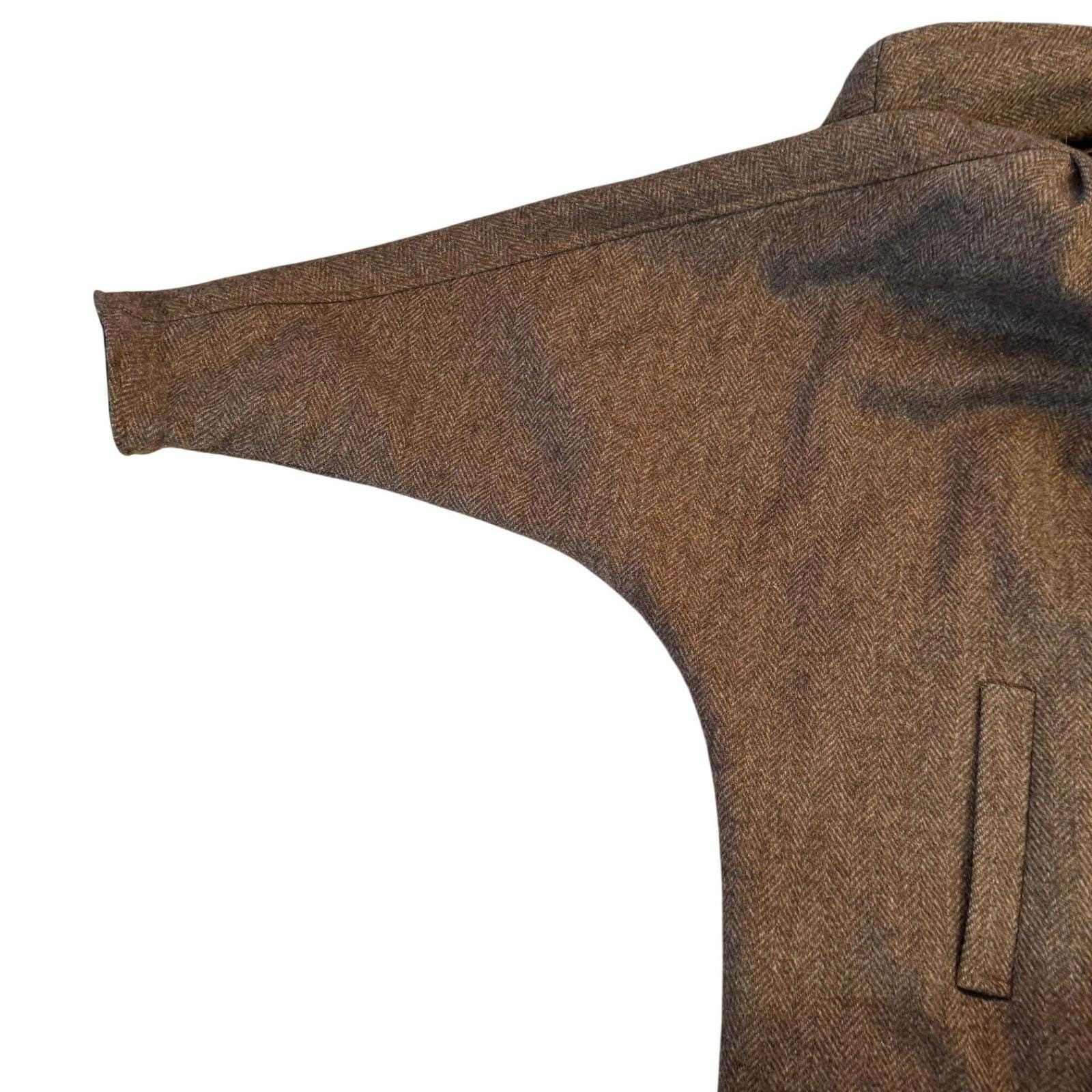 Central Park International Vintage Brown Herringbone Wool Blend Hooded Coat S