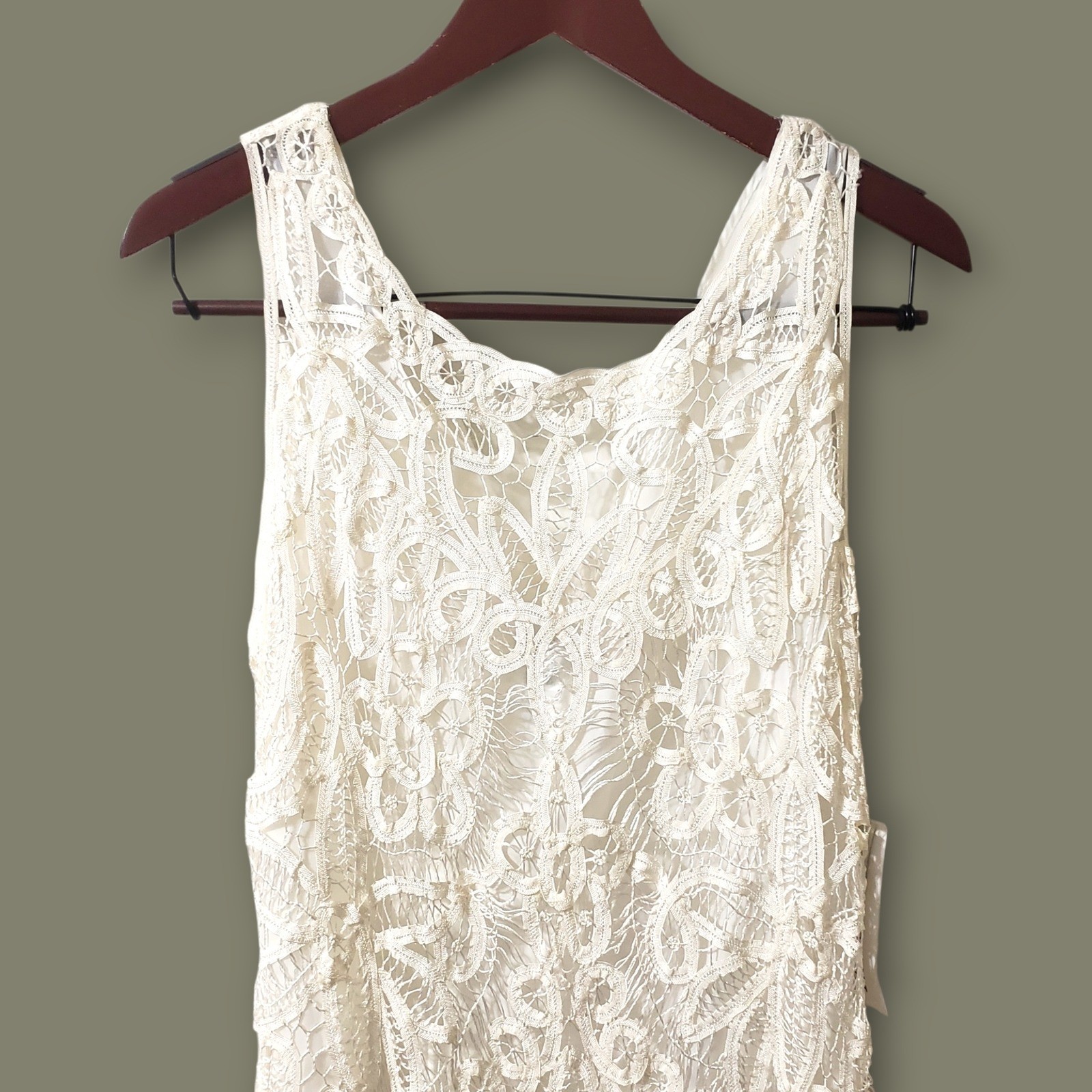 VTG Plaza South Ivory Crochet Lace Maxi Dress Sleeveless Wedding Event Size 14