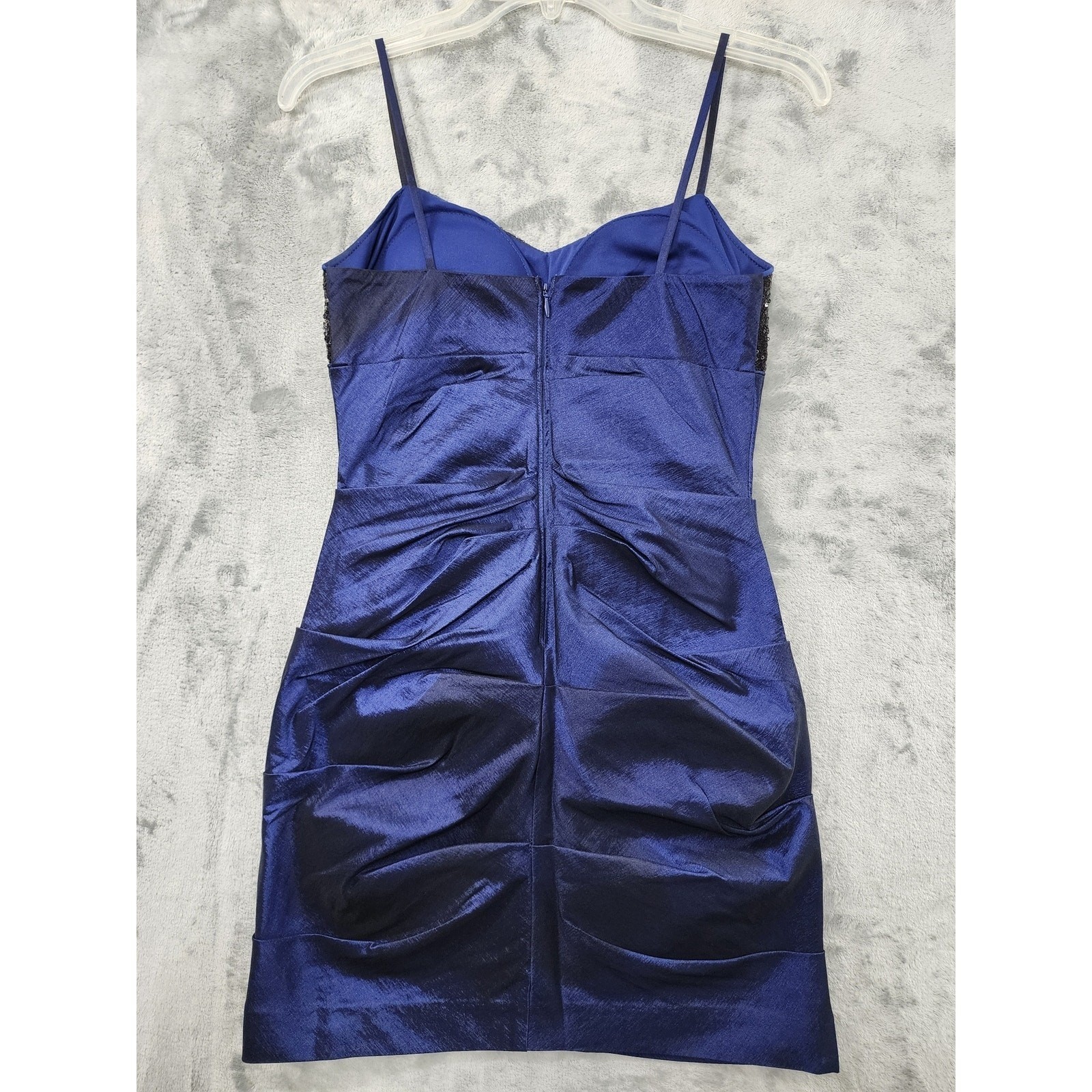 Vintage Hailey Logan Adrianna Papell Dress Womens XS Blue Black Taffeta Sequins