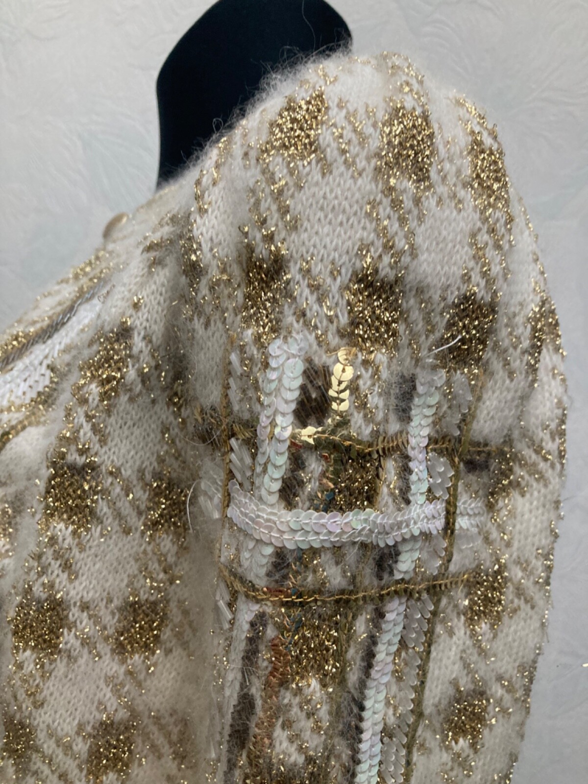 Vintage 1980s Custom Made Angora, Wool Sparkling Knitted Cardigan size S-M.