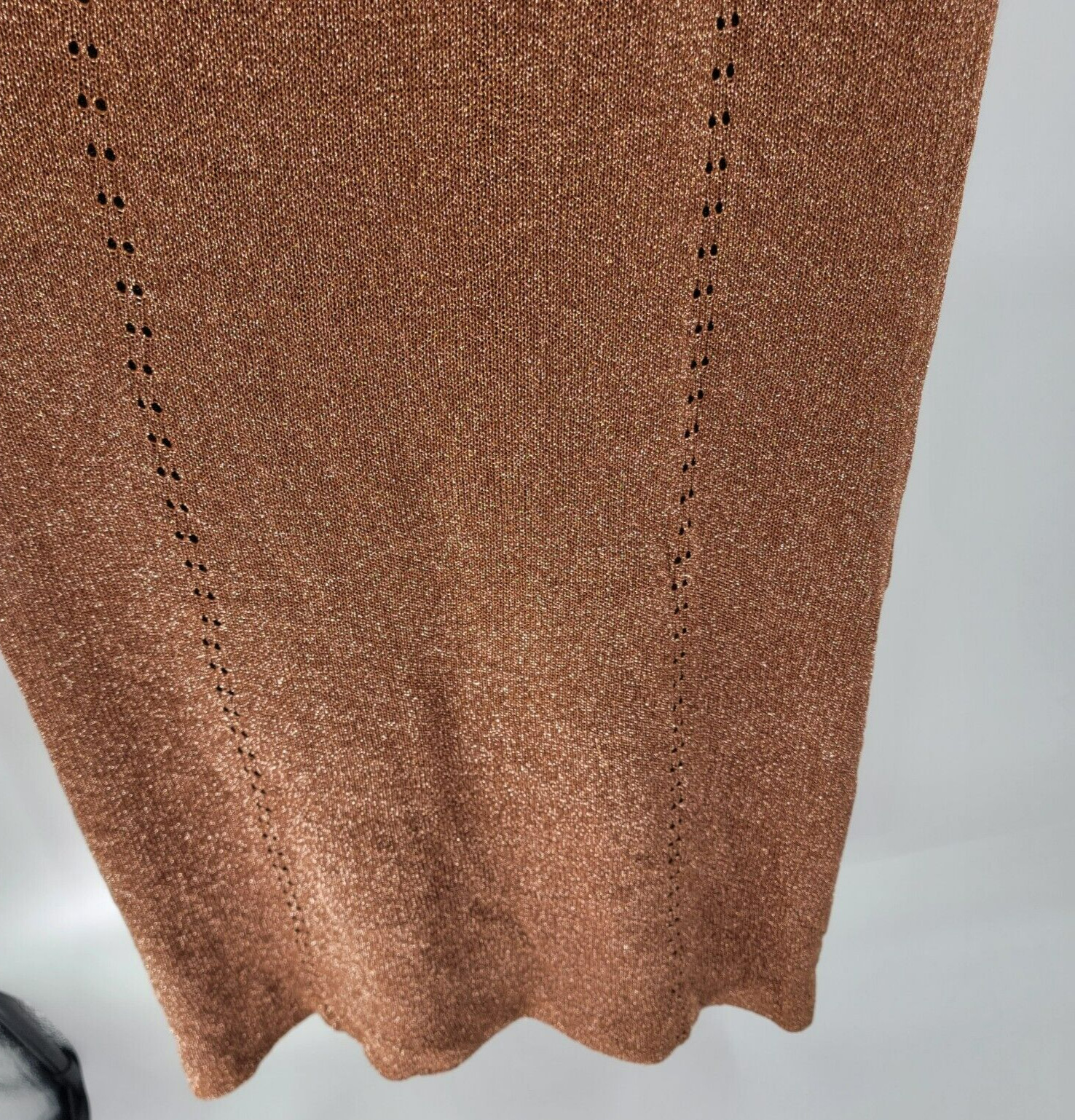 Vtg 70s Disco Wenjilli Sz 15/16 Copper Gold Metallic Knit Maxi Dress Cowl Gown