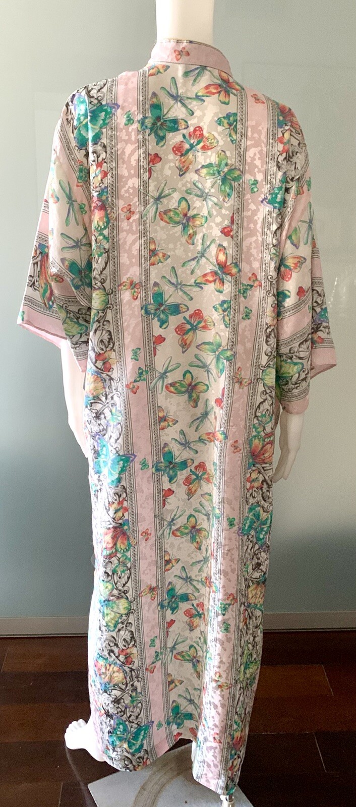 Vintage 70s Ruth Norman Pink Caftan Butterfly Dragonfly Loungewear L/ XL