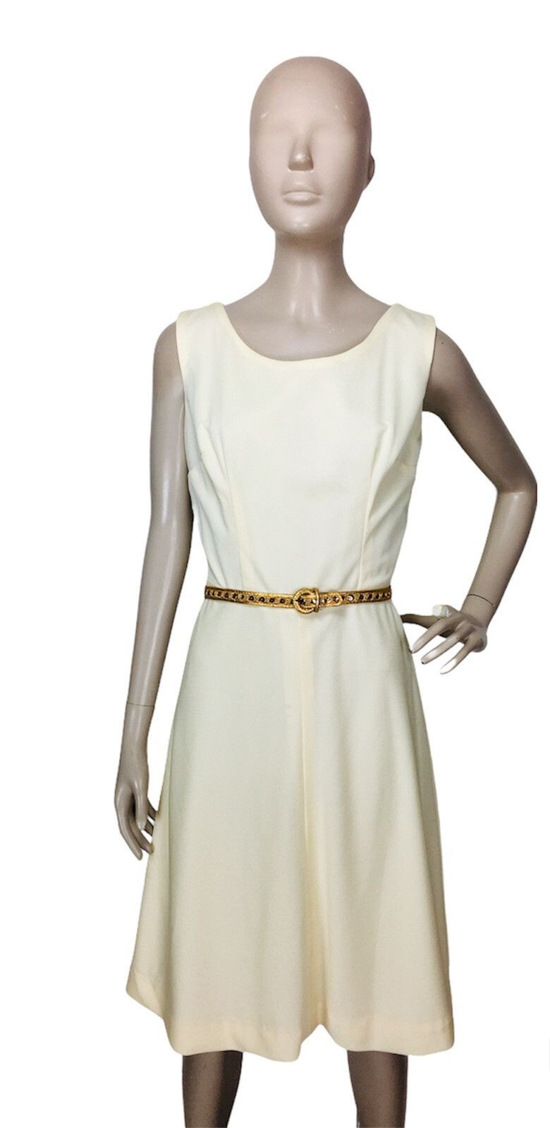 Vintage 60s Ivory & Gold Belted Dress Bolero Jacket Head Scarf 4 Piece Set