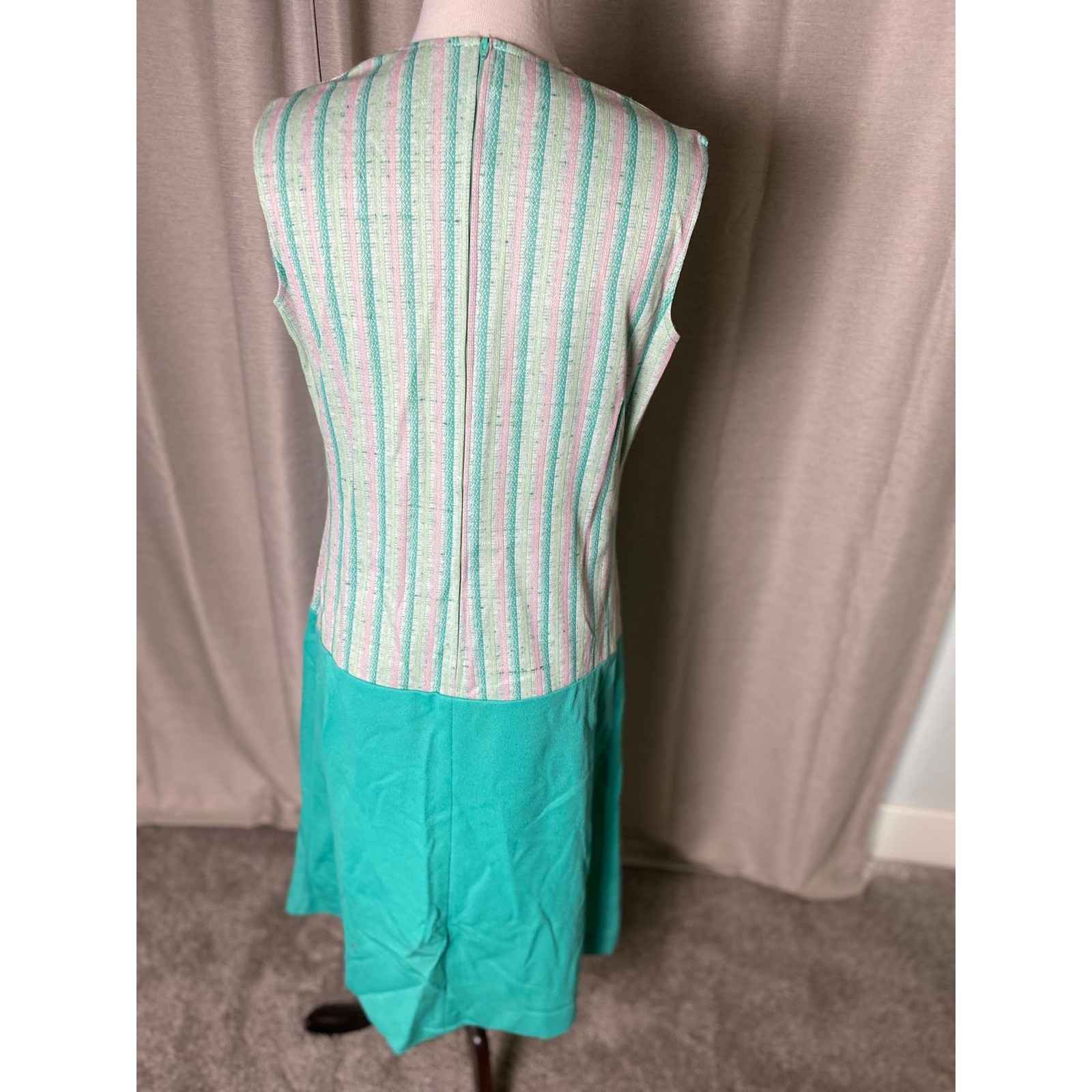 Vintage 60s Dress and Jacket Set Teal Pink Striped Mod Sheath 2 Piece Outfit