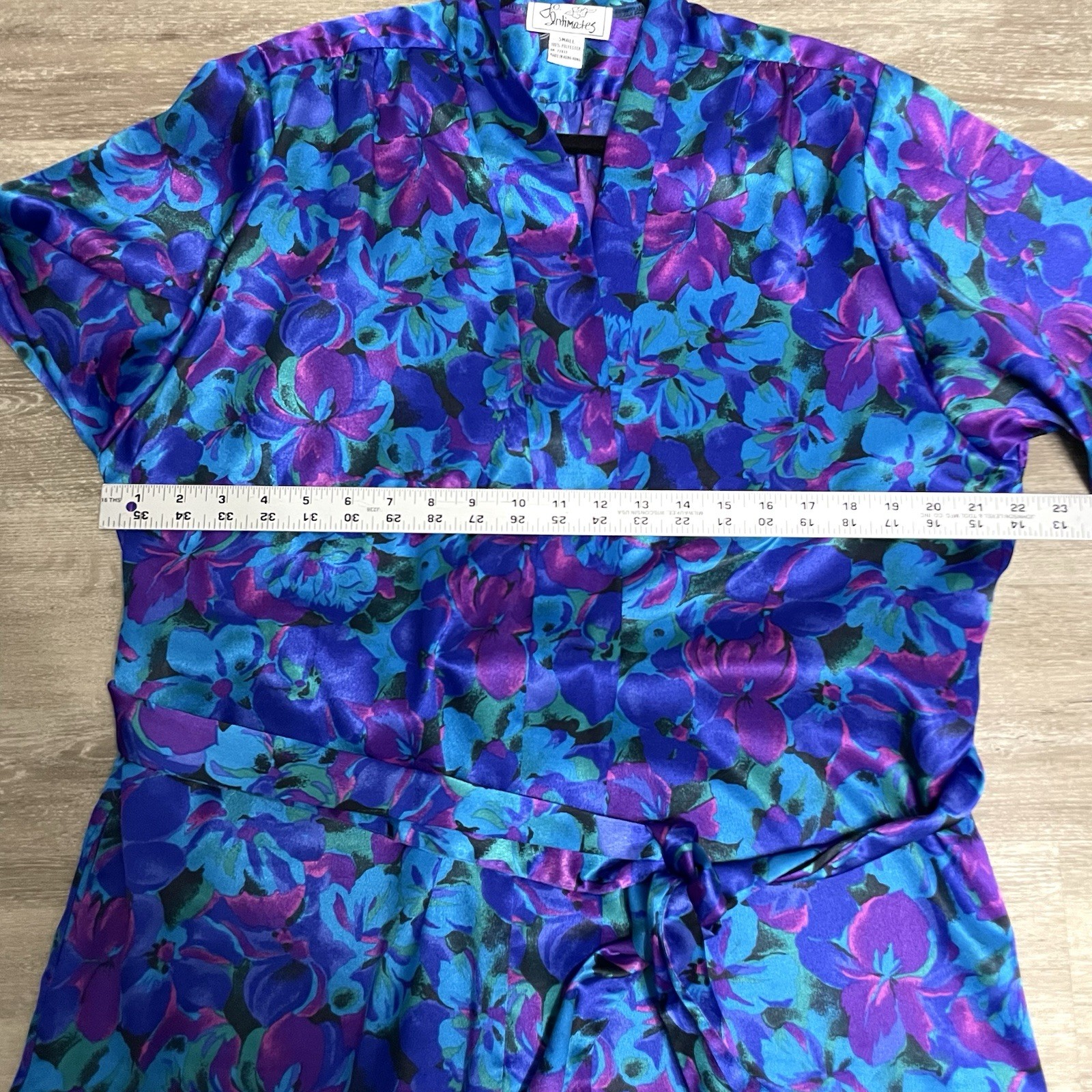 Vintage J.O. Intimates 80s Purple Blue Satin Long Floral Robe Sz S Hong Kong