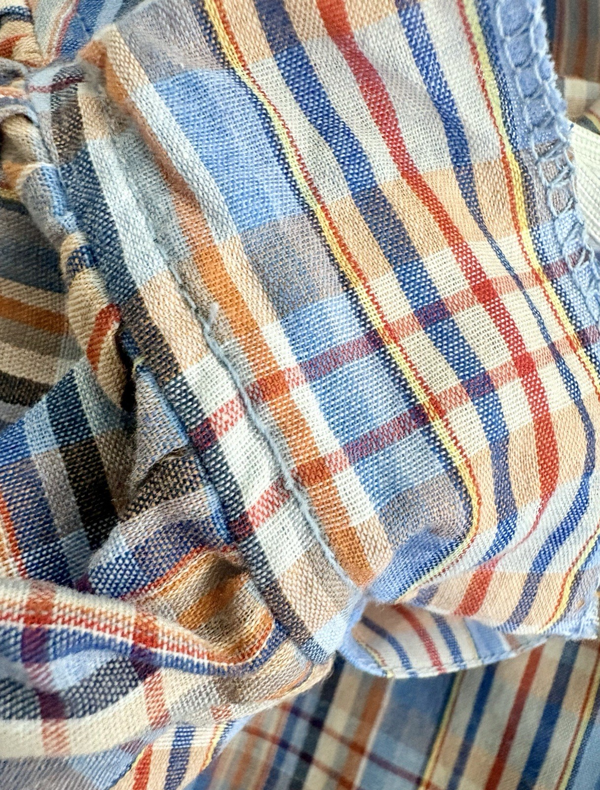 Vintage 70s Plaid Prairie Ruffle Blouse M Cottagecore Puff Sleeve Peasant Top