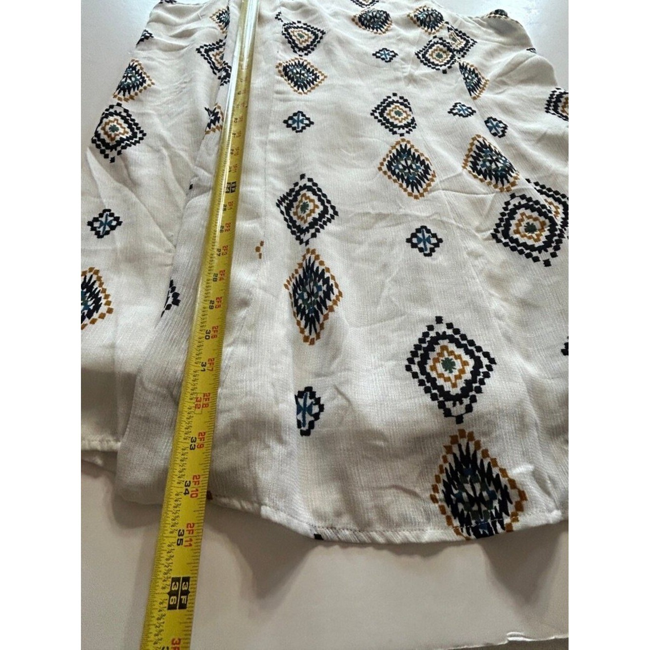 Entro White Boho Geometric Print Swing Dress Size Large Festival Western Cowgirl