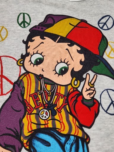 Vintage 1993 Betty Boop Hip Hop Peace Out Gray Sweatshirt 2 Sided Size XL-Tultex