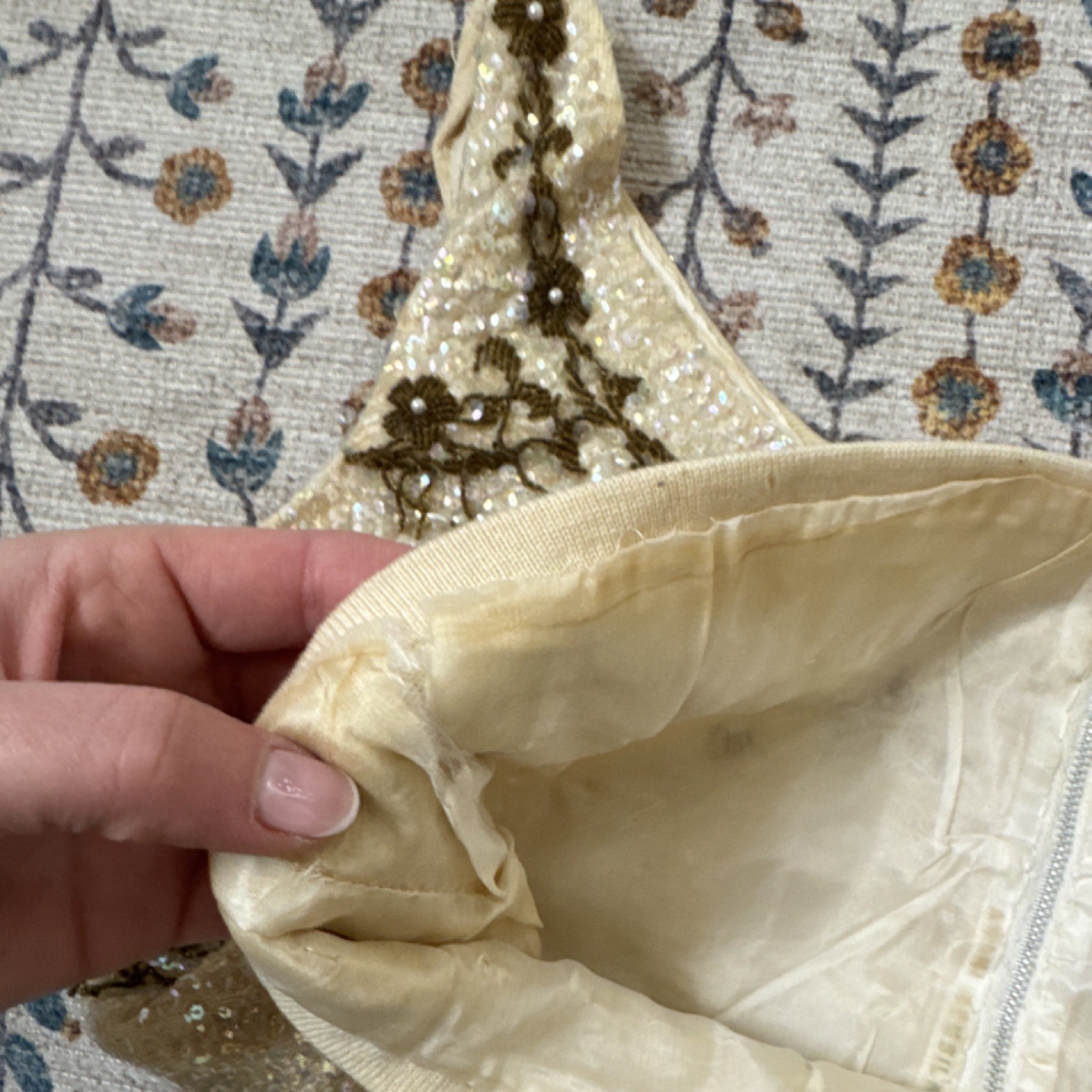 Desilu Inc. Ivory Gold Sequin Beaded Sleeveless Silk Top A.K. 4000