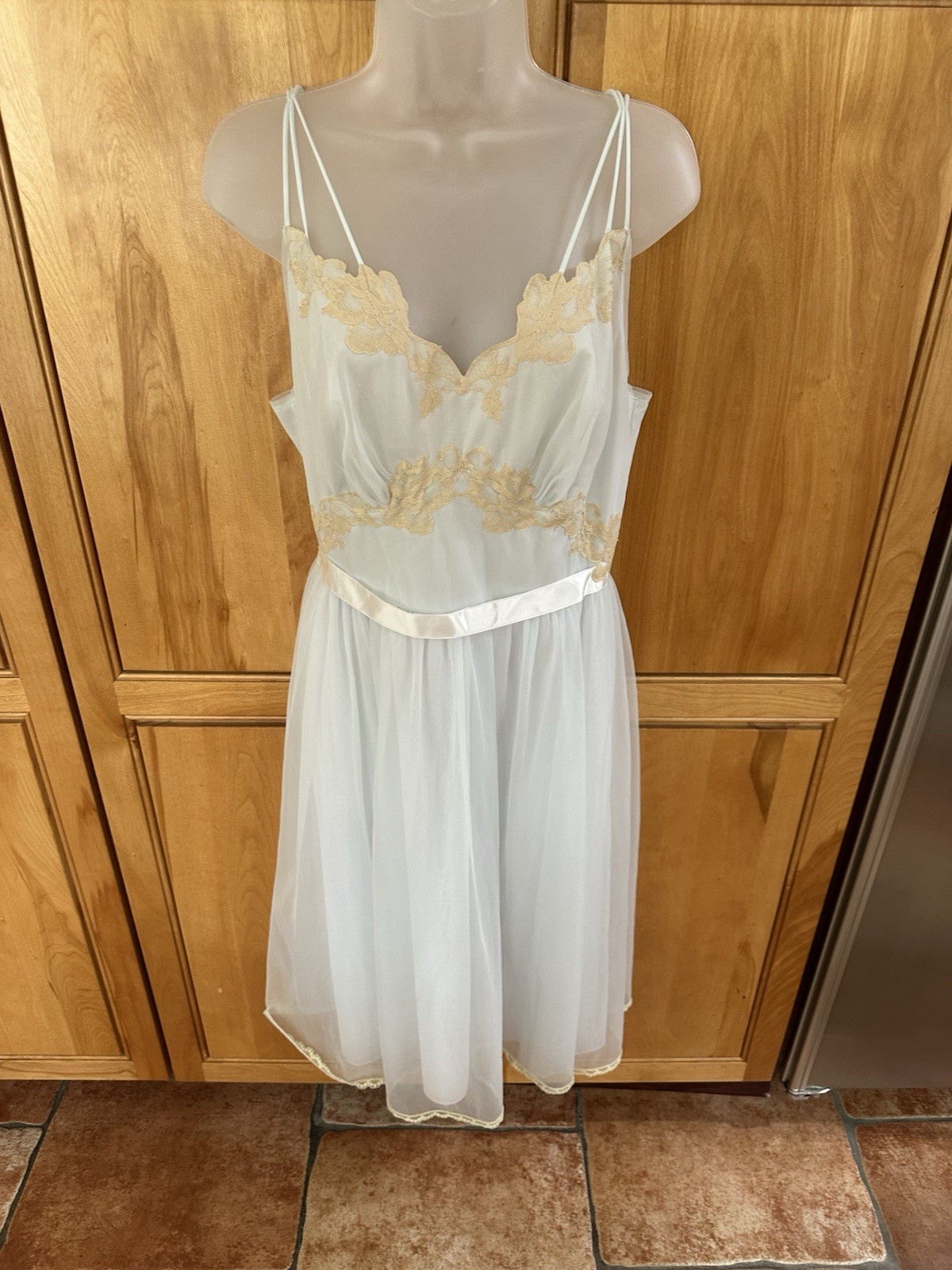 Vintage 60s 36 Vanity Fair Tricot Nylon Chiffon Lace Pale Blue Slip Nightgown