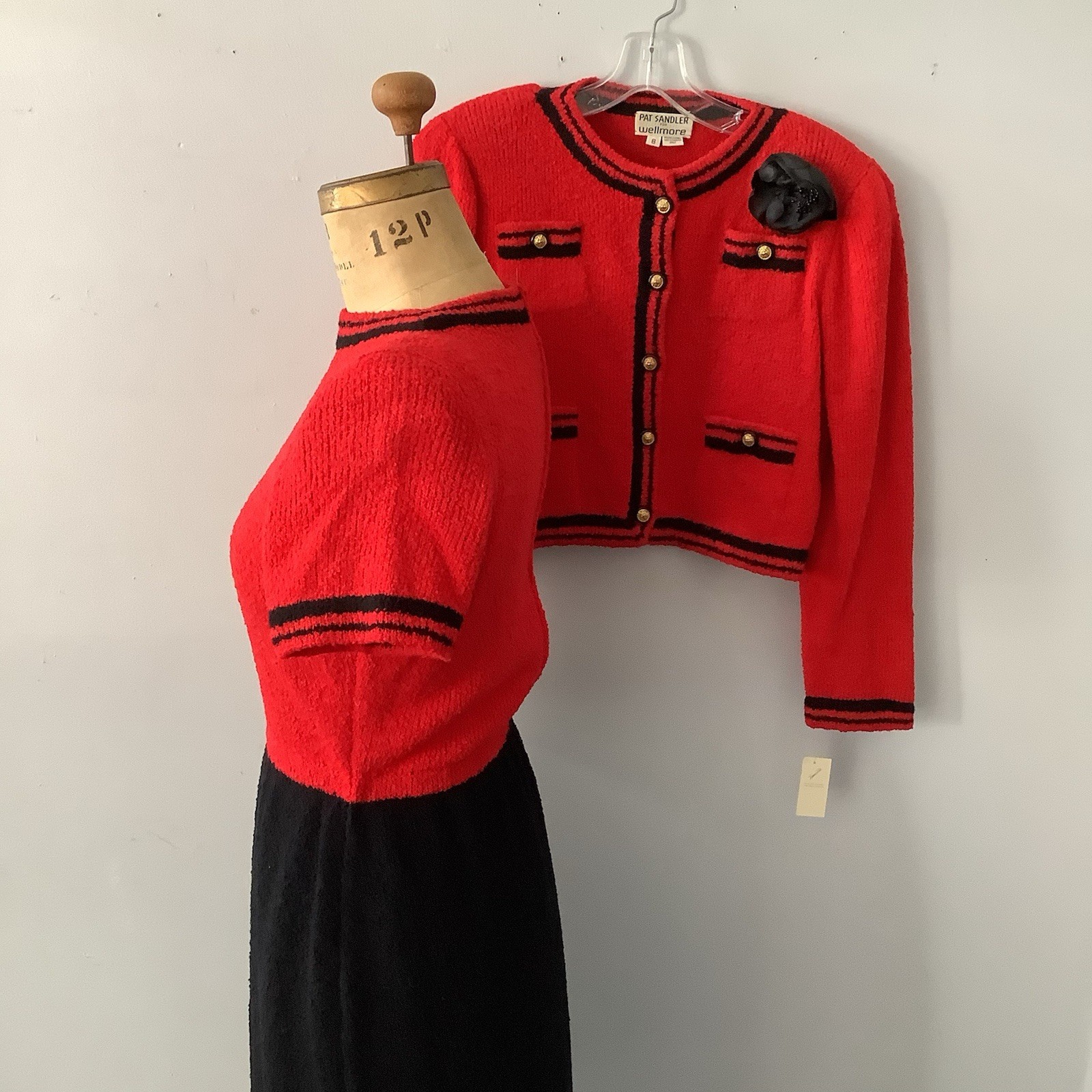 VTG 1980’s Pat Sandler for Wellmore Red BLK. Knit 2pc Dress SZ. 8 MINT Orig. 440