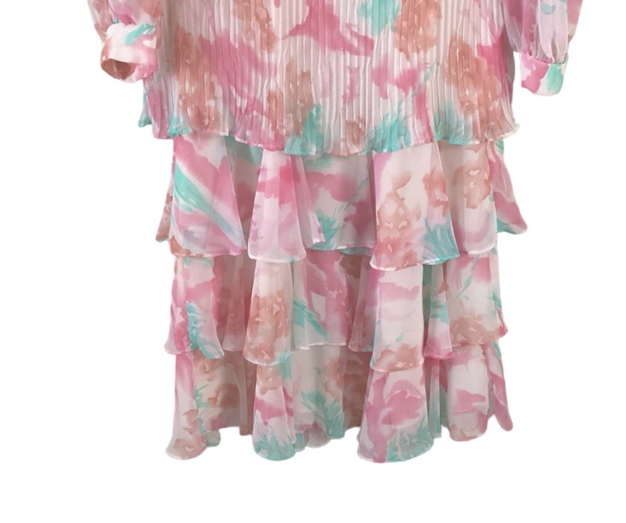 LISA MICHAELS Floral Watercolor Pastel Vintage 80s Dress Size 10 Made In USA