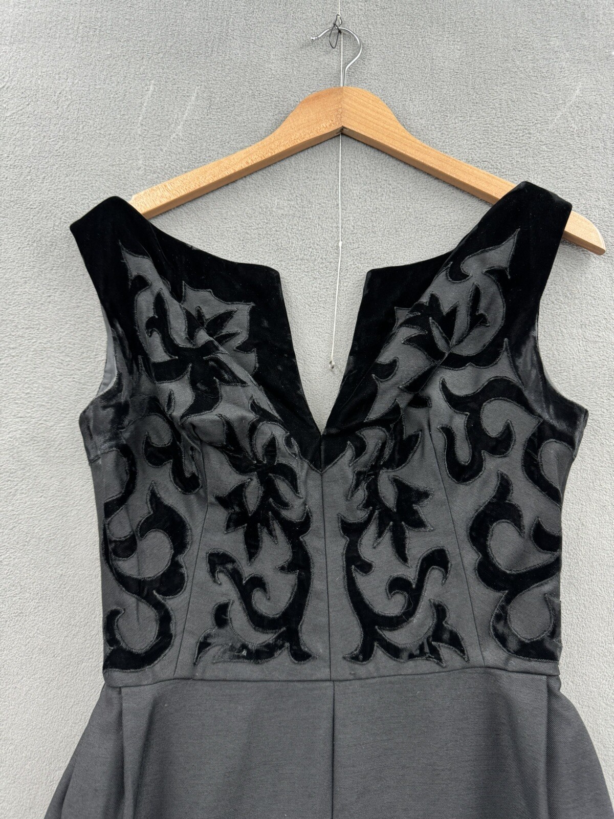 VTG 50’s 60’s Women’s Black & Velvet Wool Evening Dress Tag See Measurements