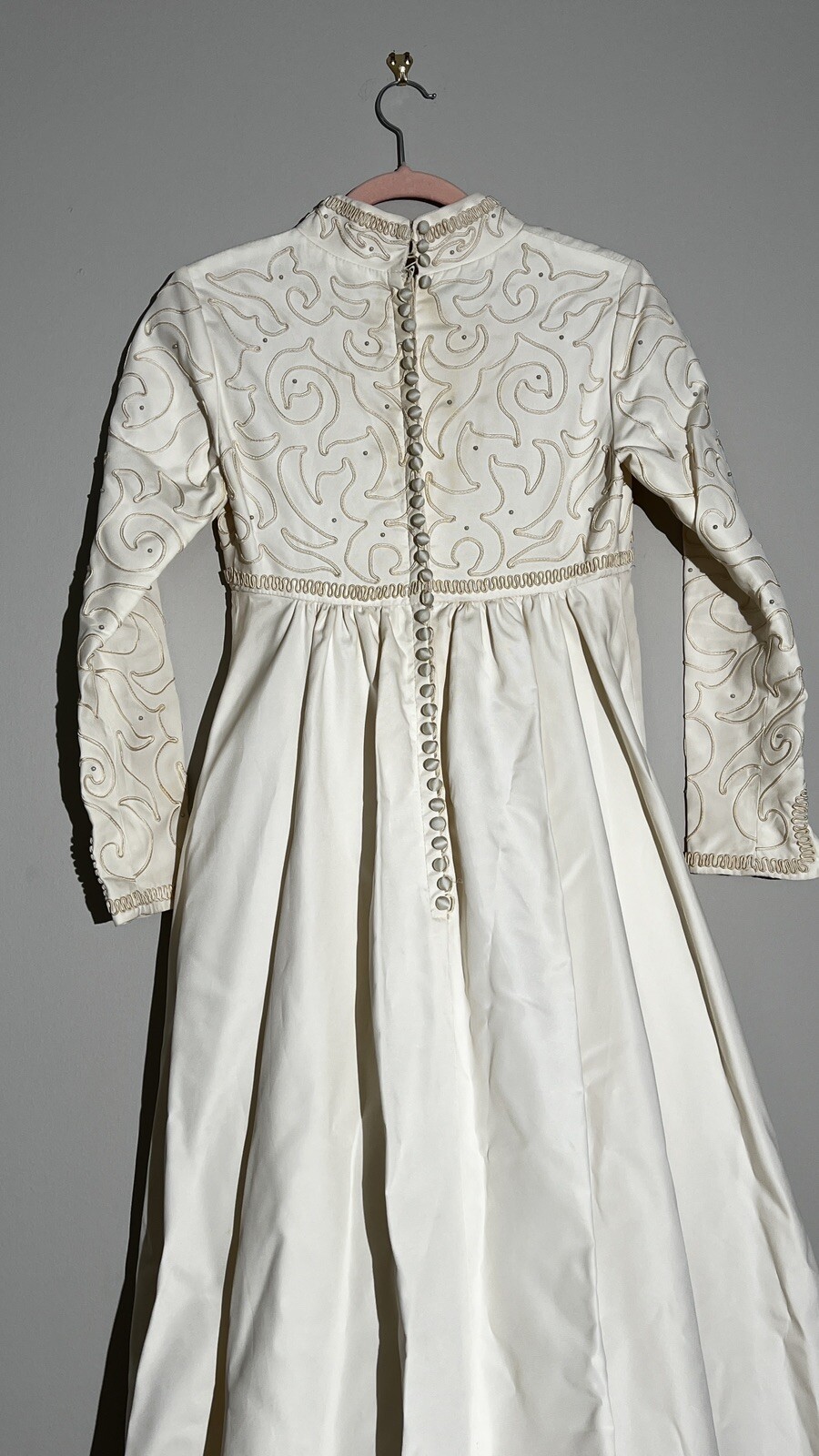 Vintage 1960s Bridal Originals Mod Mandarin Collar Wedding Dress Gown Train S/M