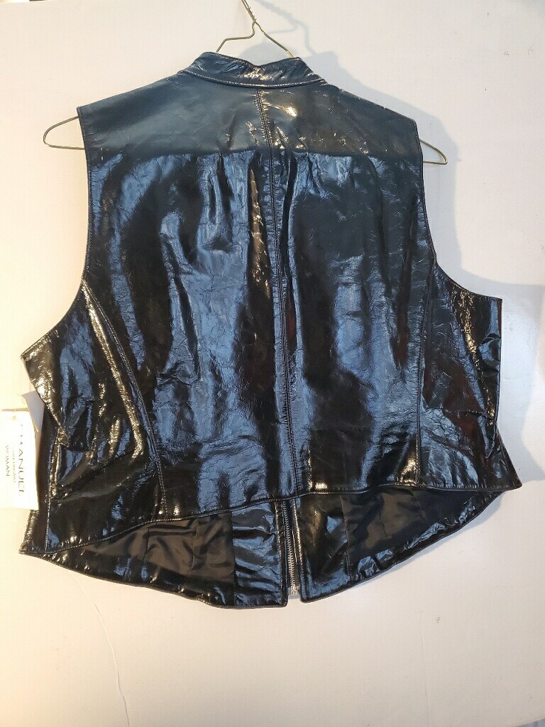 Emanuel Ungaro Woman’s Designer Black Patent Leather Vest Size 16 New