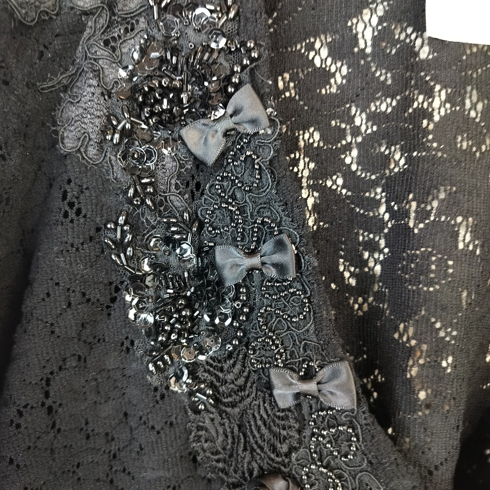 Cache Lace Tunic Top Womens One Size Beaded Sequin Bows Vintage Coquette Black