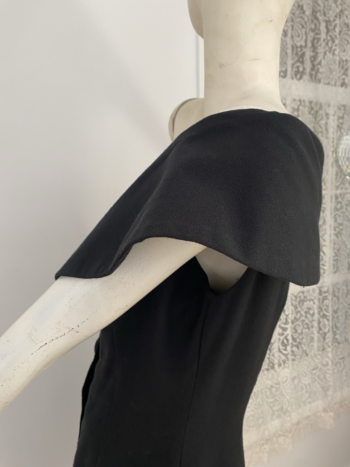 Vintage 80s Kathryn Conover NY USA Made Black Off Shoulder Button Up Dress Large