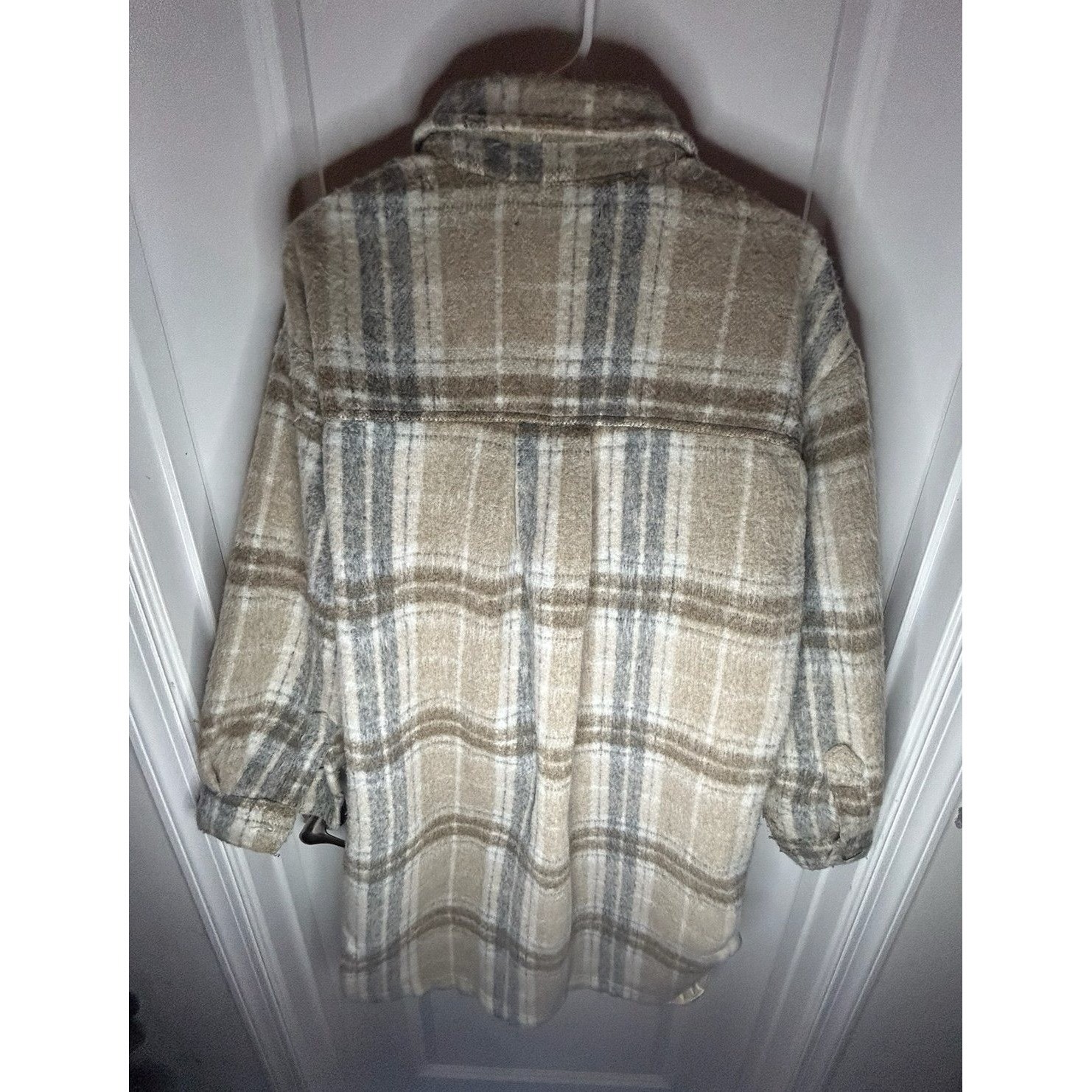 Folklore Taylor Swift Style Tan Plaid Boho Longated Soft Jacket Womens Medium